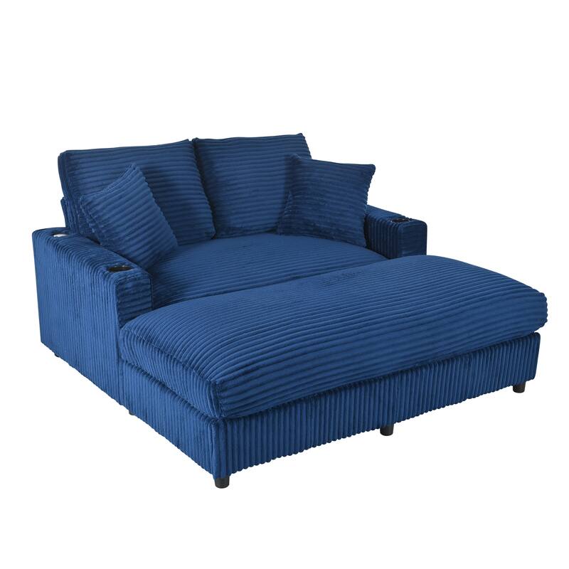 GDFStudio - Polyester 50.9" Loveseat Chaise with Cup Holders