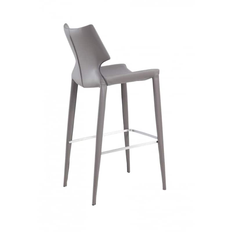 HomeRoots Set of Two 30" Gray Faux Leather And Steel Low Back Bar Height Bar Chairs