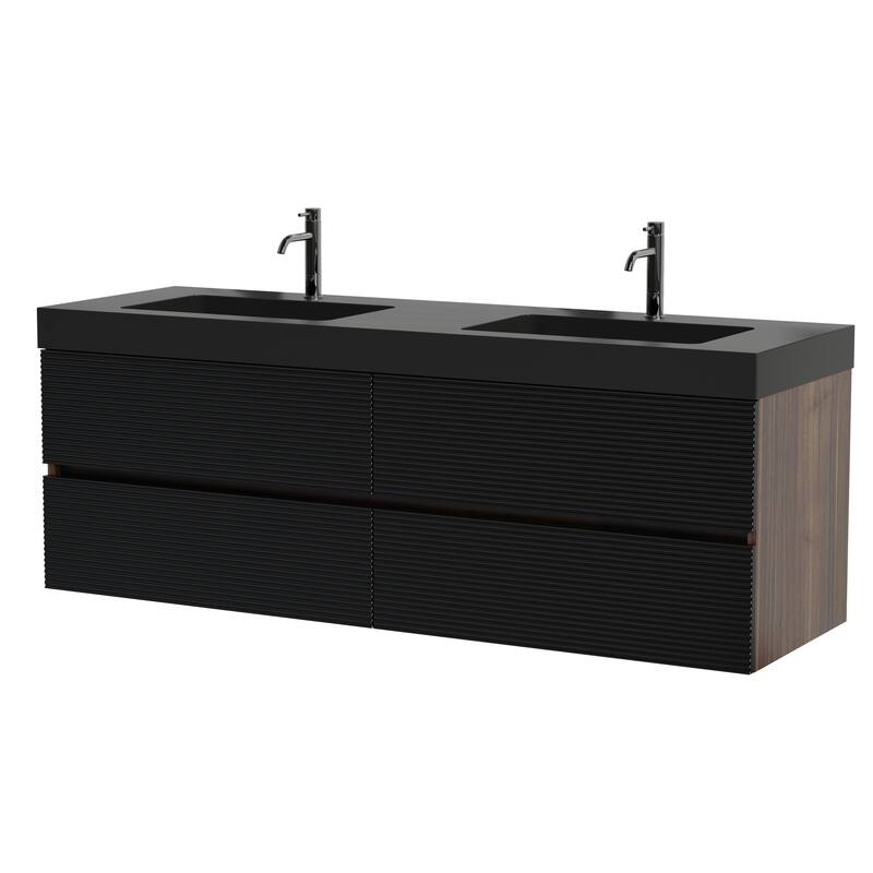 Wall Mounted Bathroom Vanity with Glossy White Solid Surface Sink