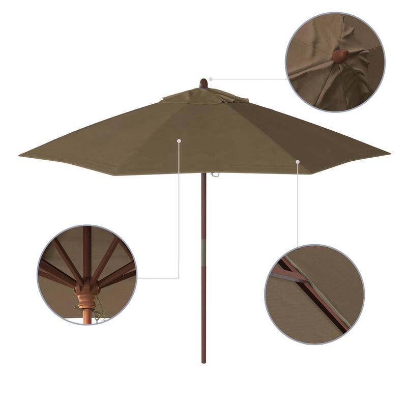 California Umbrella 9ft Marenti Wooden Sunbrella Patio Umbrella with Sunbrella Fabric, Base Not Included