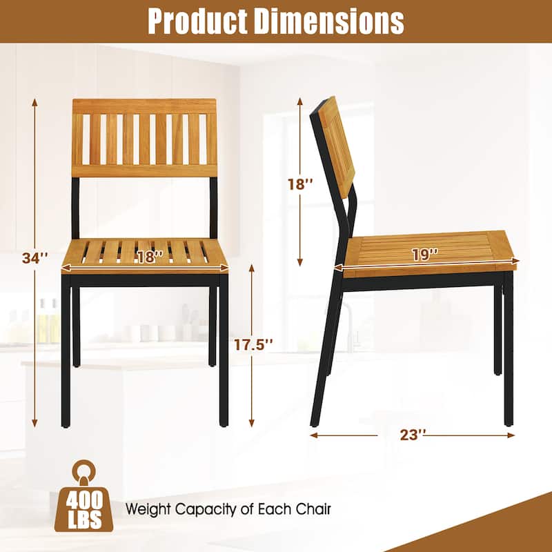 Gymax Dining Chair Set of 4 Modern Patio Chairs/Acacia Wood Backrest
