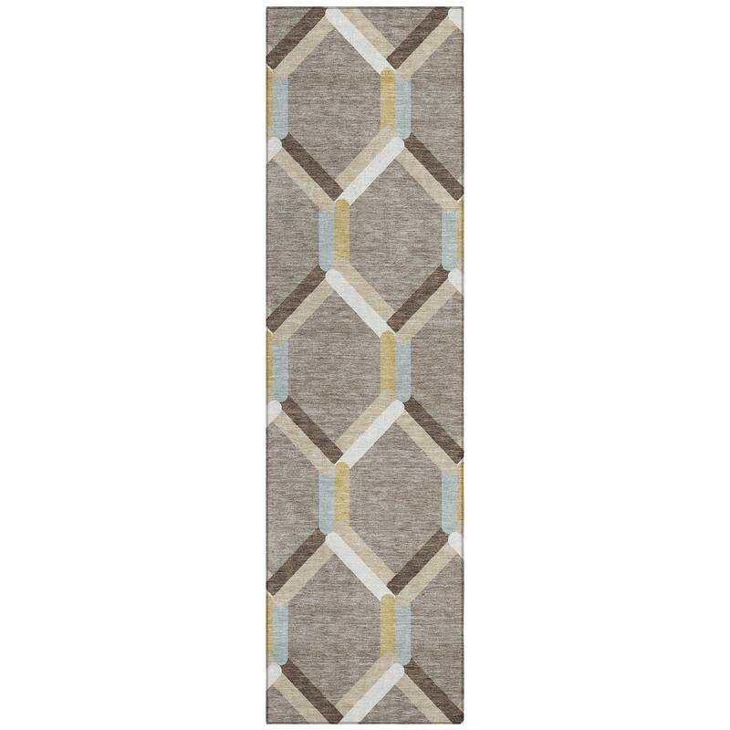 Machine Washable Indoor/ Outdoor Modern Trellis Chantille Rug