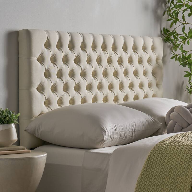Roomfitters Adjustable Fabric Headboard with Diamond Tufting for Queen and Full Size Bed, Beige