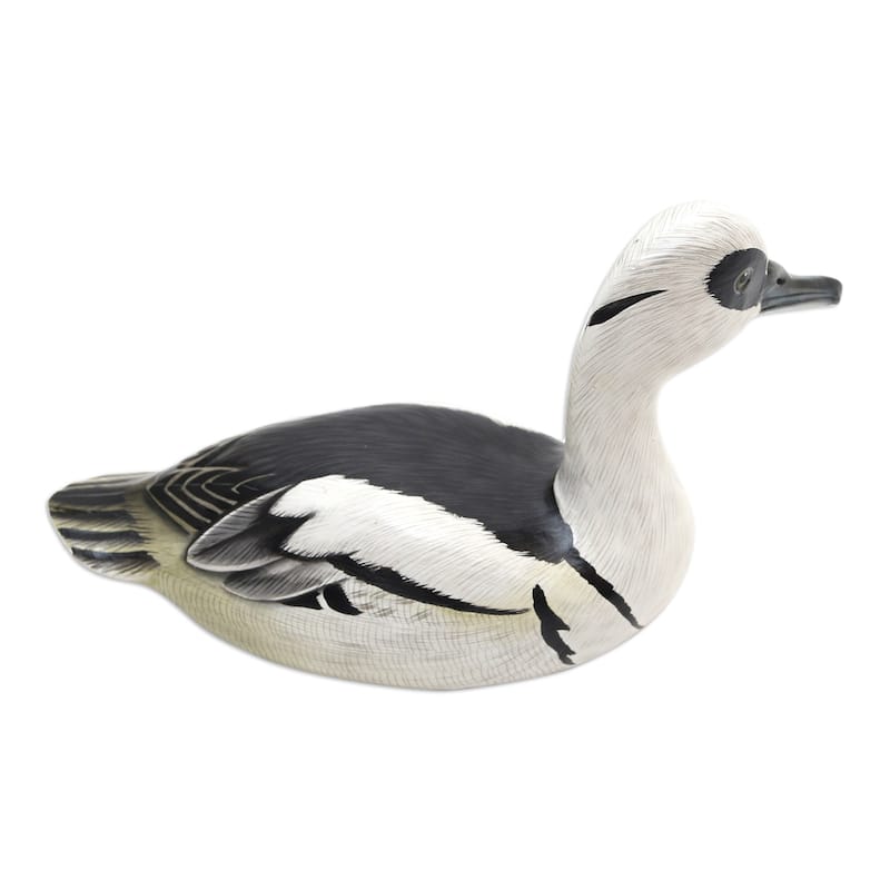 Novica Handmade White Smew Wood Statuette