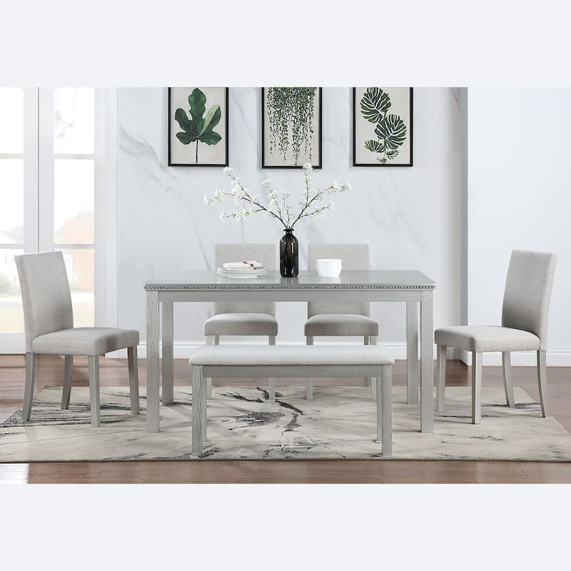 GDFStudio - Elmsley 6-Piece Classic Wooden Dining Table Set with 4 Upholstered Chairs and Bench