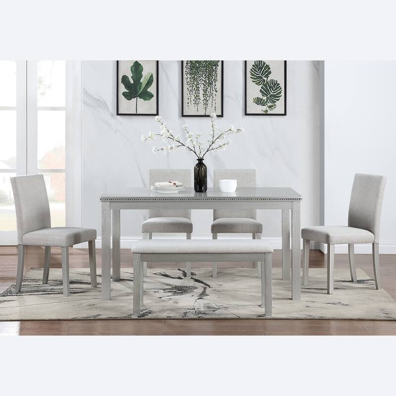 Upholstered Bench and Back Padded Dining Chairs, Dining Table with Crystal Decoration, Kitchen Table and Chairs Set
