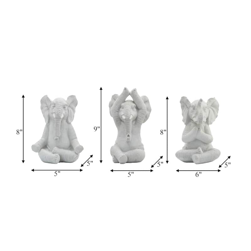 Decorative Resin Elephant Figurines with Yoga Poses - Set of 3, 8"