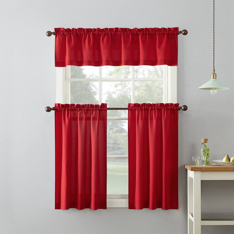 No. 918 Martine Microfiber Semi-Sheer Rod Pocket Kitchen Curtain Valance and Tiers Set