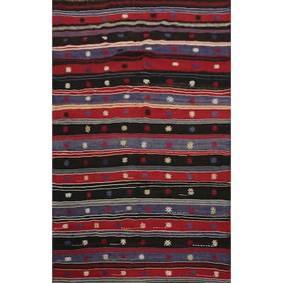 Hand Woven Oriental 100% Wool Carpet Southwestern Tribal Multi-Colored Kilim Area Rug - 7' 3'' X 5' 0''