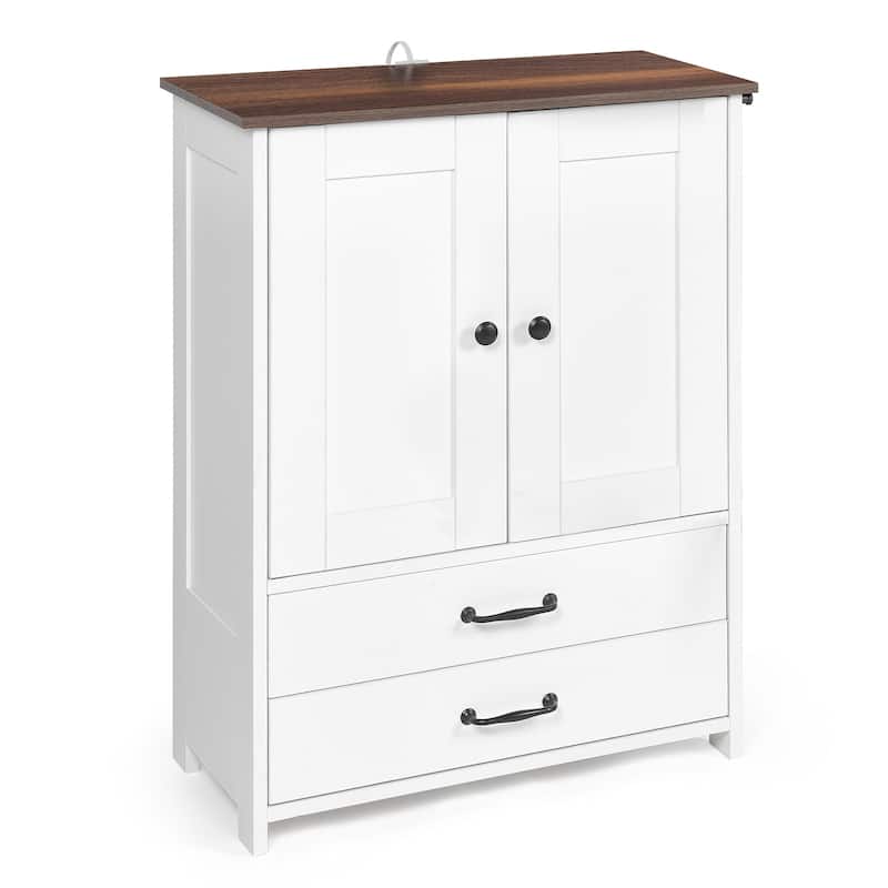 Dog Feeding Station Cabinet with Storage Pull Out Pet Food Cabinet with Hidden Raised Dog Bowls Feeder Organizer - white