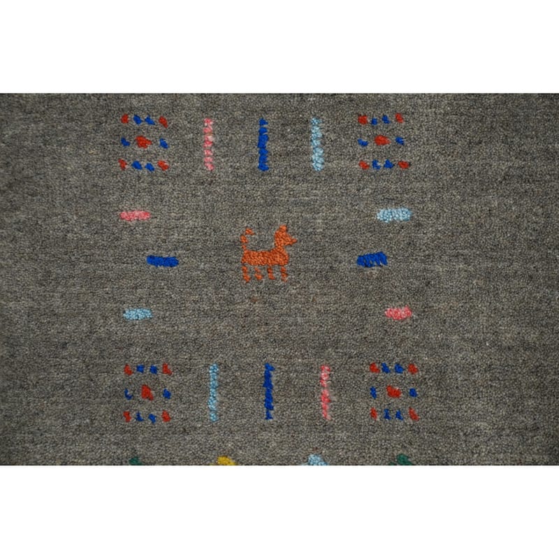Hand Knotted Oriental 100% Wool Carpet Tribal Animal Pictorial Greys & Charcoal Gabbeh Area Rug - 12' 6'' X 9' 3''