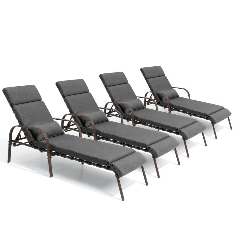 VredHom Outdoor Adjustable Chaise Lounge Chair with Cushion and Pillow - N/A - DarkGrey-4PC