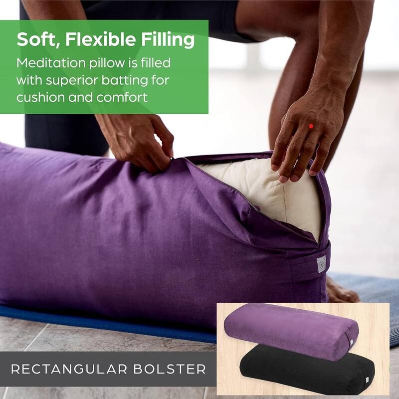 Yoga Firm Large Yoga Bolster Pillow Cushion 24" x 12" x 6" for Restorative Yoga, Rectangular Cotton and Removable Cover