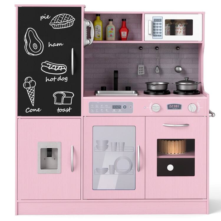 Pretend Play Kitchen with Utensils for Kids Aged 3+ - 36" x 12" x 39" - Pink