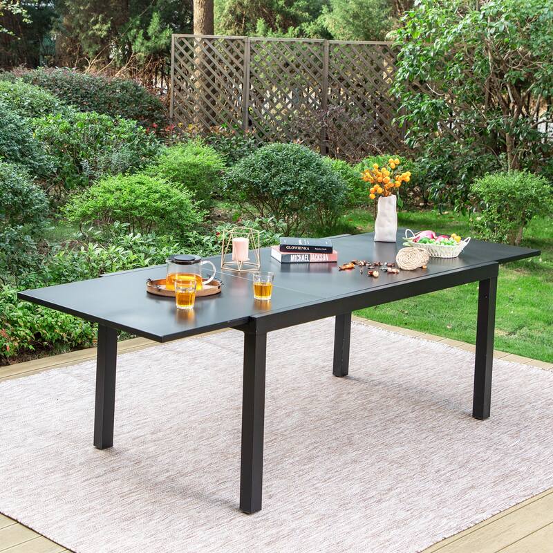 MAISON ARTS Outdoor Metal Rectangle Expandable Table Patio Dining Table for 6-8 Person - Black