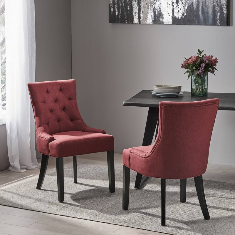 Set of 2 Fabric Upholstered Dining Chair with Tapered Legs - Red