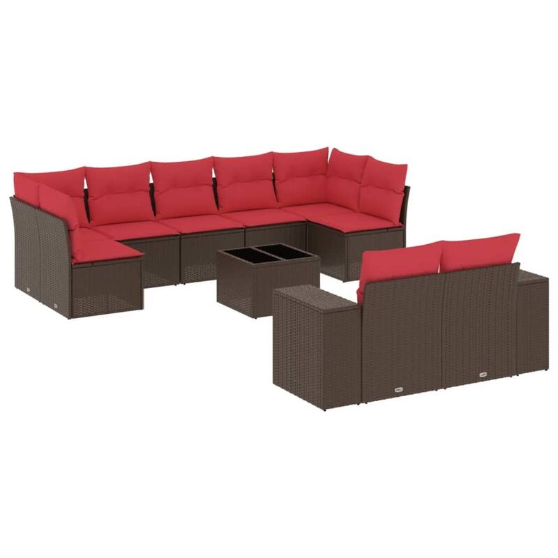 vidaXL 9/10 Piece Patio Sofa Set with Cushions Black/Brown/Gray Poly Rattan - 24.4 x 24.4 x 27.2