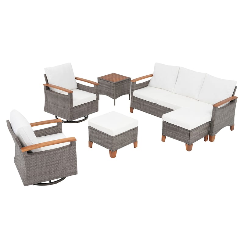 Outdoor 6-piece Sofa Set With Swivel Chair Patio Furniture