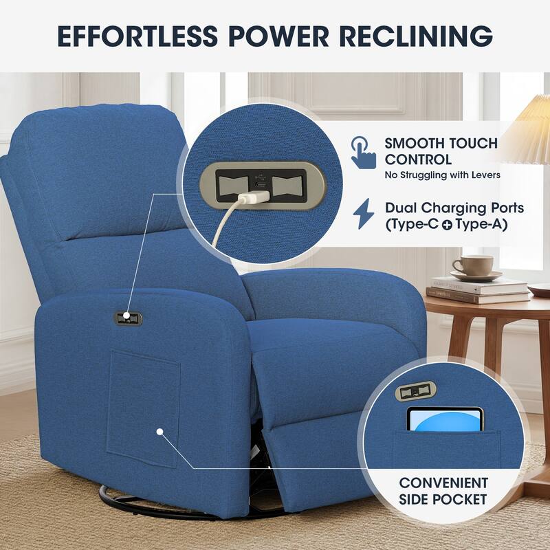 INK IVY Dakota Power Recliner 3-in-1 with Swivel, Glider, USB Ports