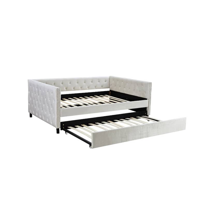 Velvet Upholstered Daybed with Trundle