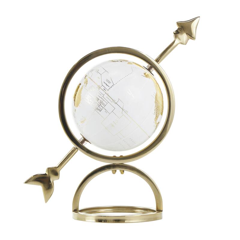 Aluminum Metal Armillary Globe with White Center - Gold - Roche River Decor