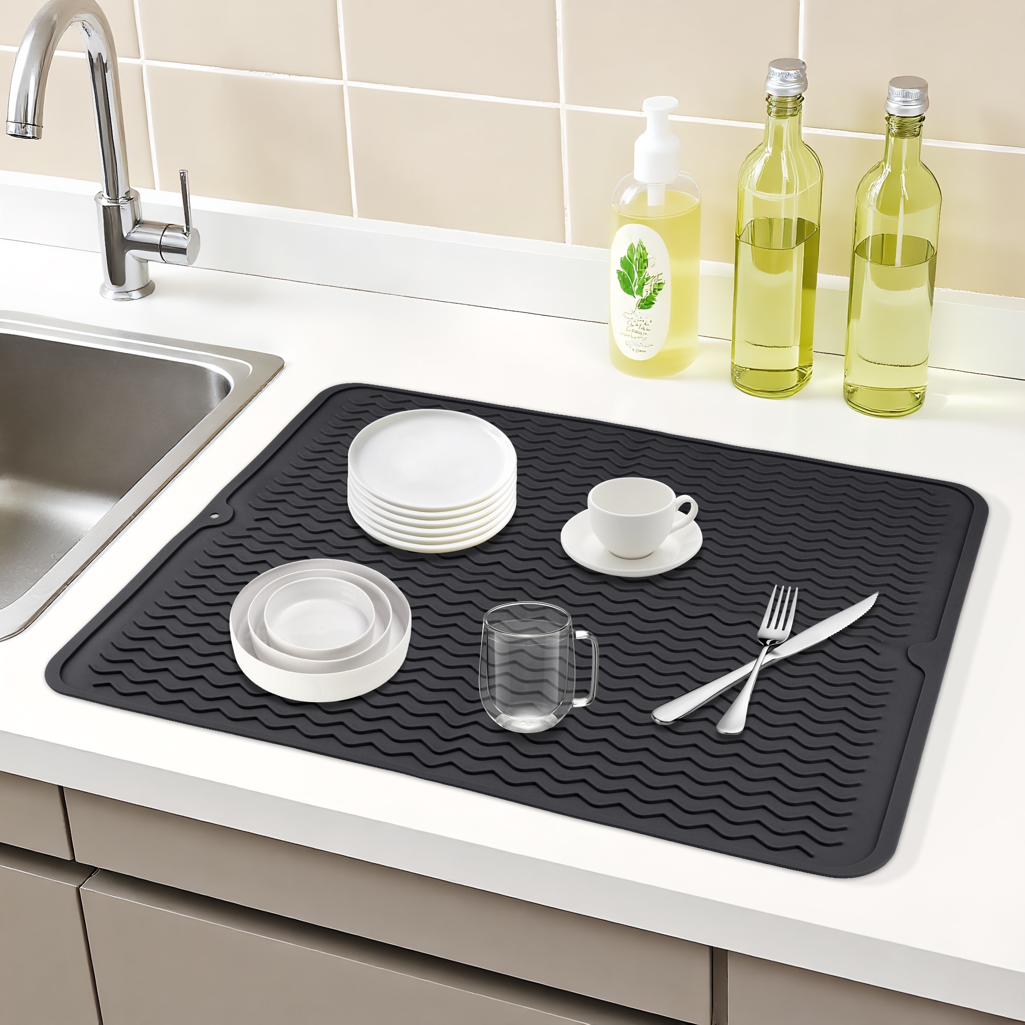 Silicone Dish Drying Mat for Kitchen Counter, Easy Clean Waterproof Kitchen Mat, Heat Resistant Silicone Mat