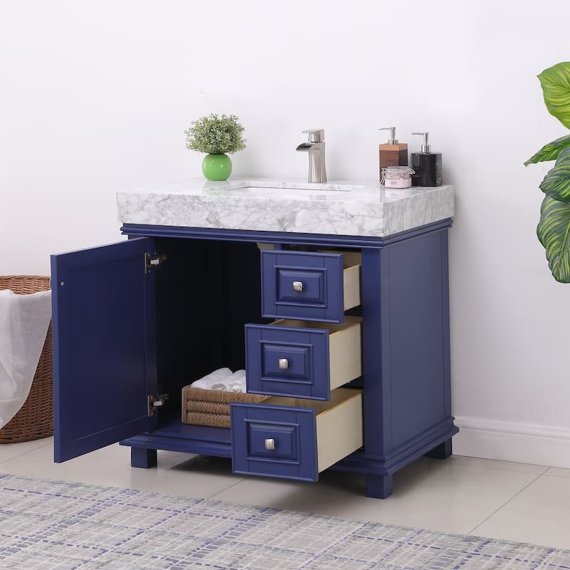 Altair Jardin Single Bathroom Vanity Set and Carrara White Countertop without Mirror