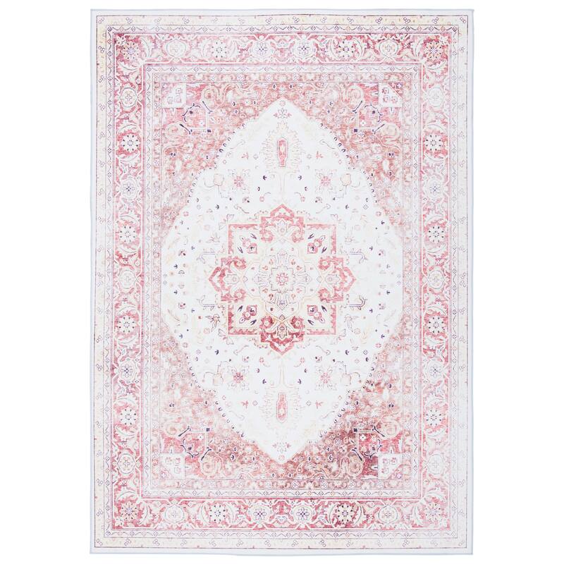 SAFAVIEH Tucson Machine Washable Slip Resistant Mazie Oriental Medallion - 5' x 5' Square - Beige/Rust - Square