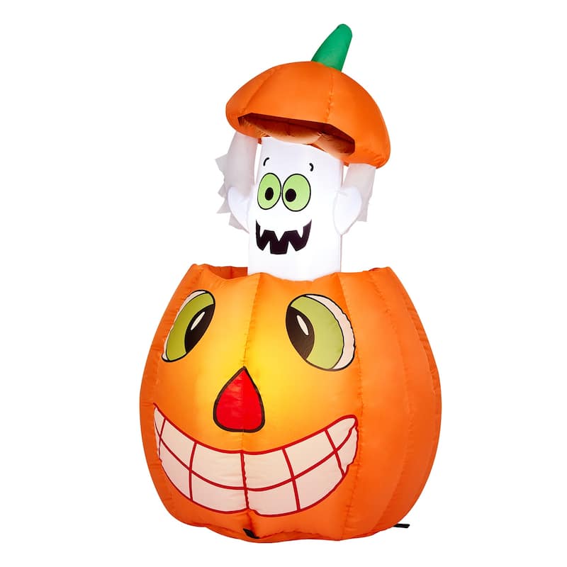 2.8FT Inflatable Pumpkin Ghost with LED Lights and Halloween Lawn Yard Decorations for Outdoor Use - 2.8 ft