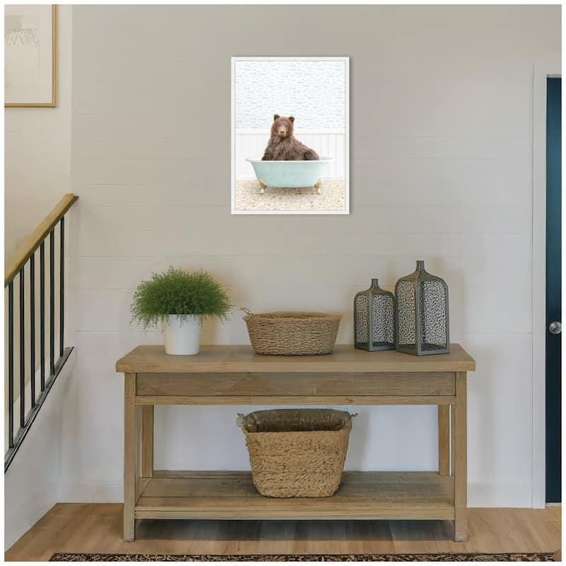 Kate and Laurel Sylvie Bear in Little Fish Bathtub Framed Canvas by Amy Peterson