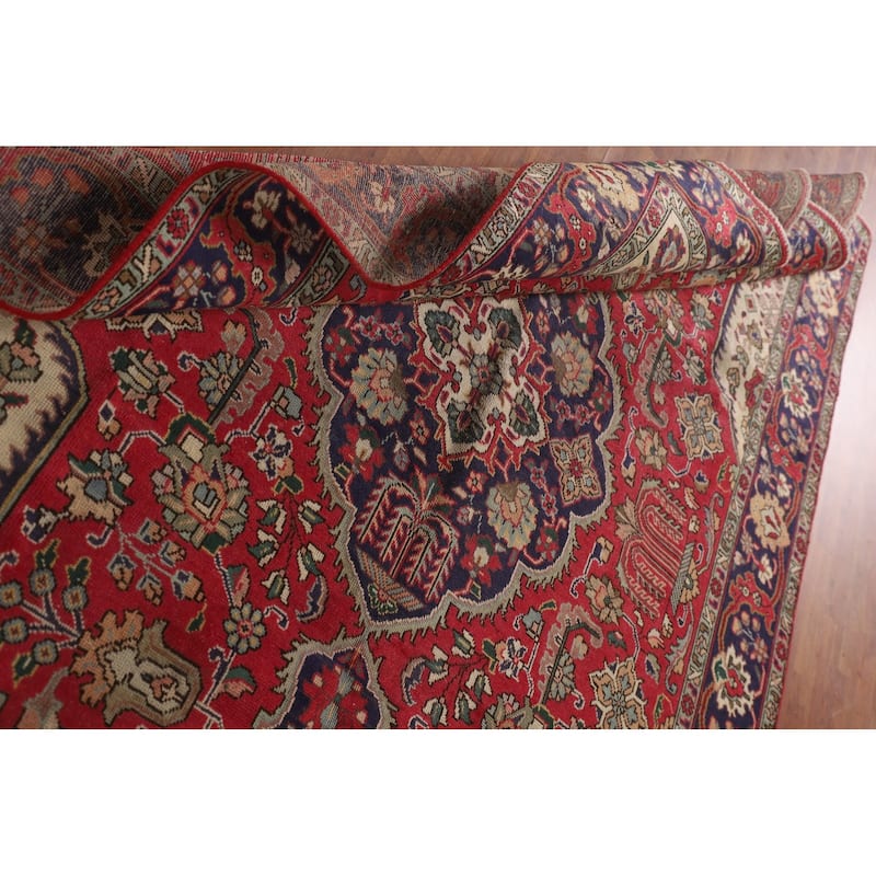 Tabriz Persian Vintage Area Rug Hand-Knotted Geometric Wool Carpet - 6'7"x 9'7"