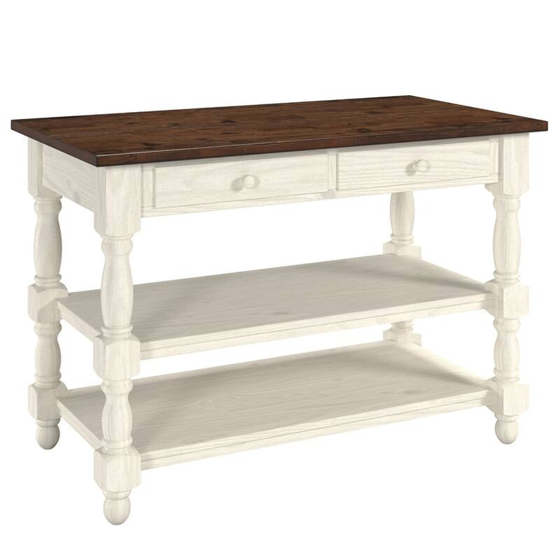 Wood Kitchen Island 2 Drawers 2 Shelf | Furniture Dash - White