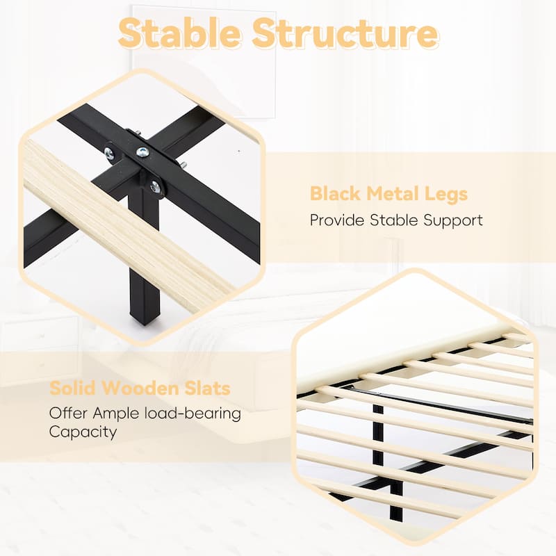 Queen Size Upholstered Floating Bed Frame with LED Lights, Platform Bed with Button-Tufted Headboard, No Box Spring Needed