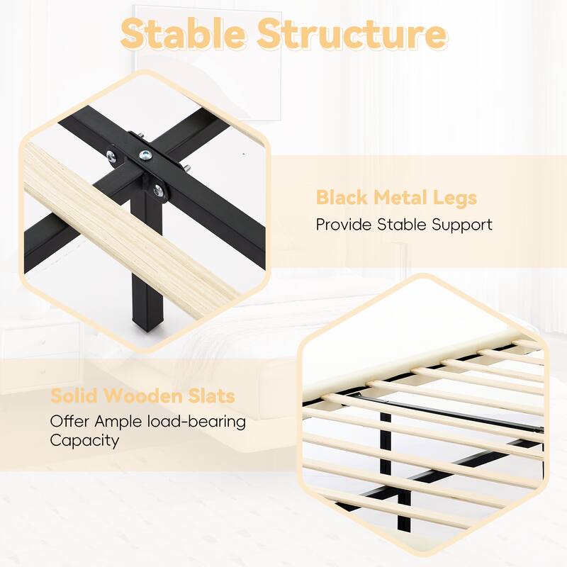 Upholstered Floating Bed Frame with LED Lights, Platform Bed