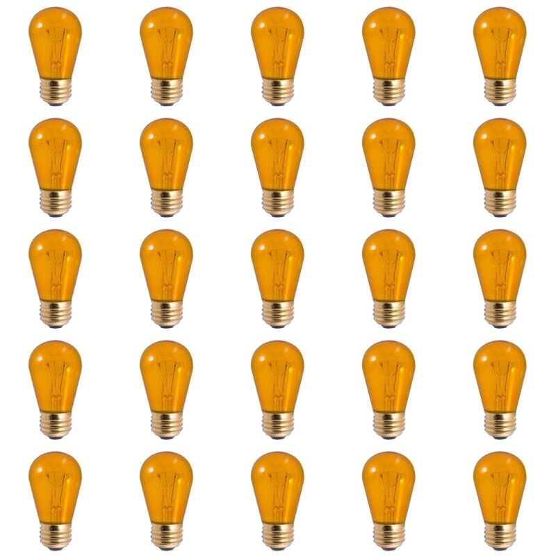 Bulbrite Pack of (25) 11 Watt Dimmable S14 Incandescent Light Bulbs with Medium (E26) Base, Transparent Amber