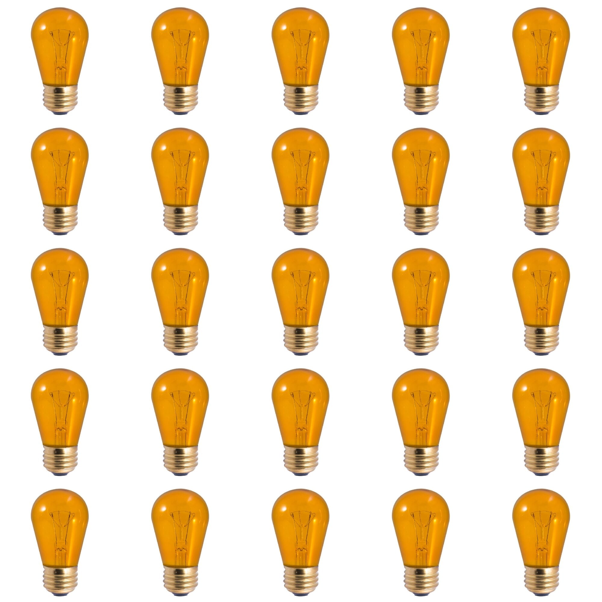 Bulbrite Pack of (25) 11 Watt Dimmable S14 Incandescent Light Bulbs with Medium (E26) Base, Transparent Amber