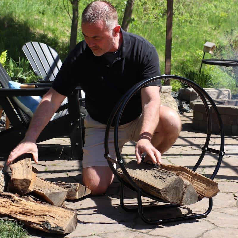 Sunnydaze Firewood Log Hoop Black Steel Easy Access Storage - Multiple Sizes