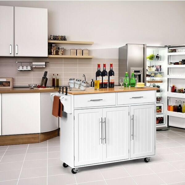 Shop Kitchen Island Trolley Cart Wood Top Rolling Storage Cabinet