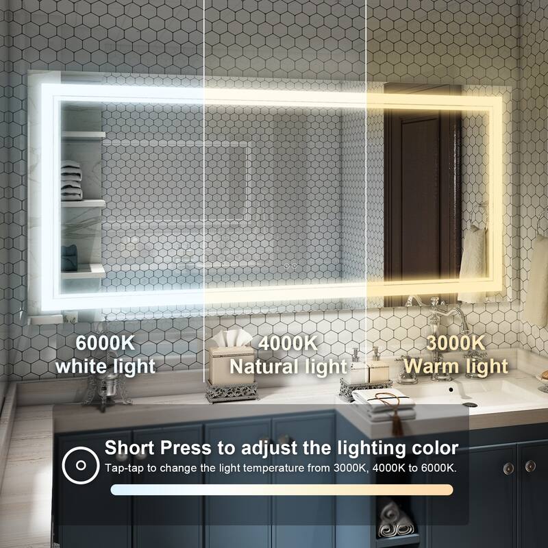 Retangular Wall Mounted LED Bathroom Mirror With Touch Switch Memory Mirror Anti-Fog (Horizontal/Vertical)