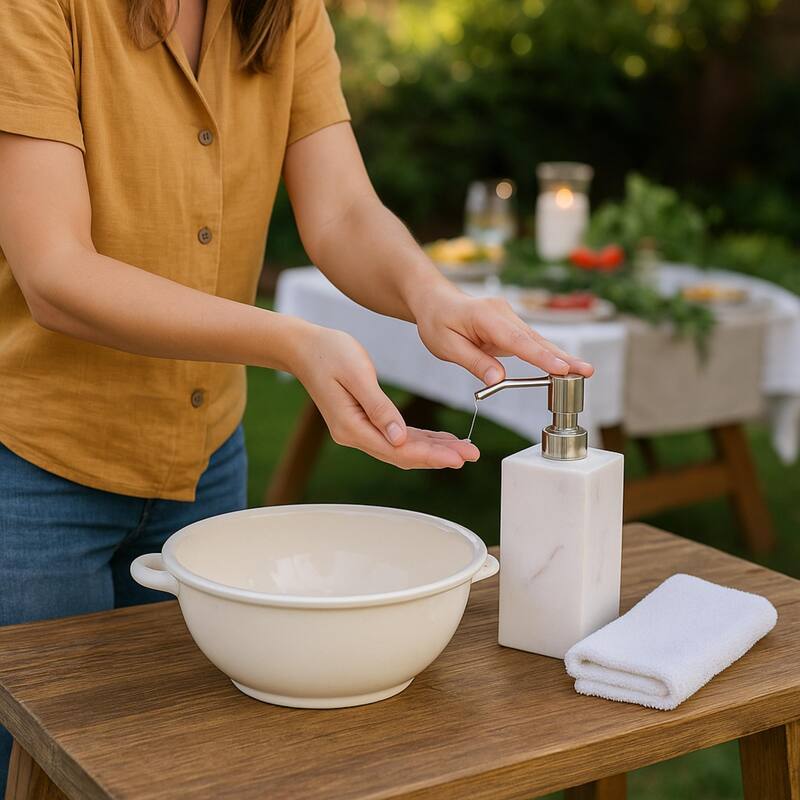 Creative Home Off-White Marble Liquid Soap Dispenser, Lotion Dispenser