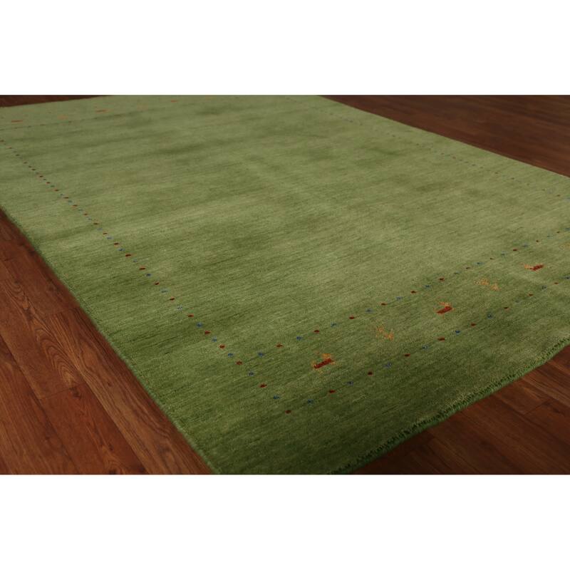 Hand Knotted Oriental 100% Wool Carpet Tribal Animal Pictorial Green Gabbeh Area Rug - 7' 7'' X 5' 3''