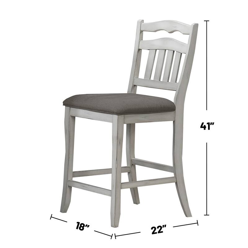 Set of 2 Upholstered Dining Chairs with Slatted Back in Antique White