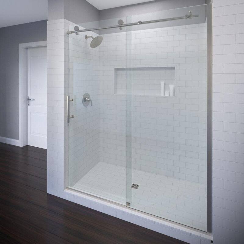 Basco Vinesse 76" High x 47" Wide Single Sliding Frameless Shower Door - Brushed Nickel