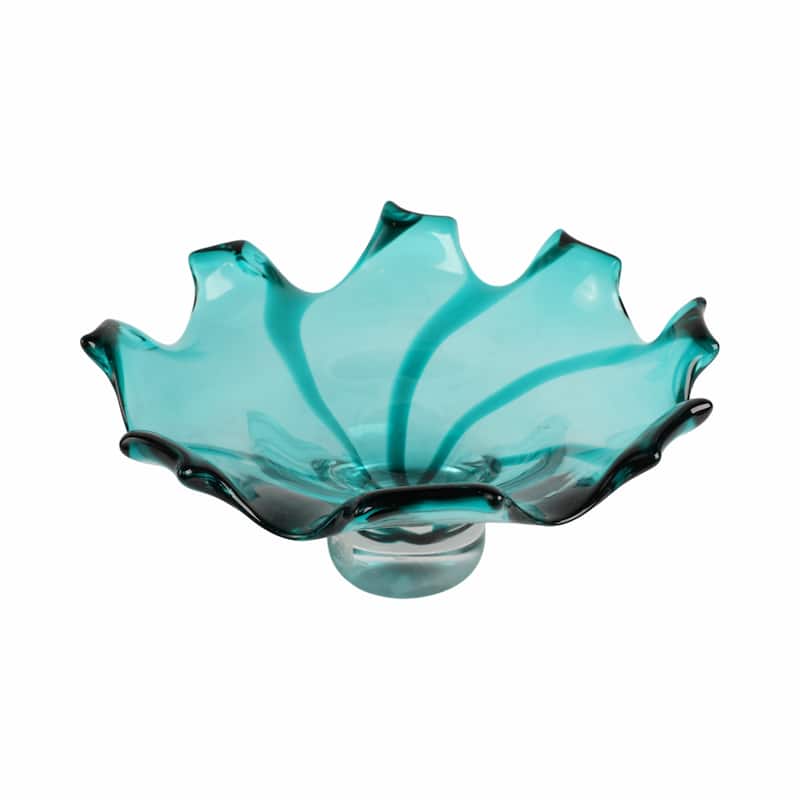 Artistic Abstract Glass Decorative Bowl - 14", Blue & Green - 14.0"