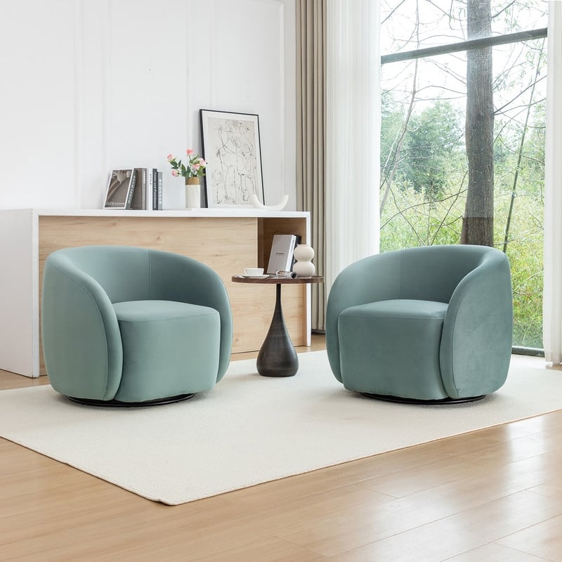 SEYNAR Modern Glam Velvet Upholstered 360 Degree Swivel Accent Armchair Set of 2 - Blue