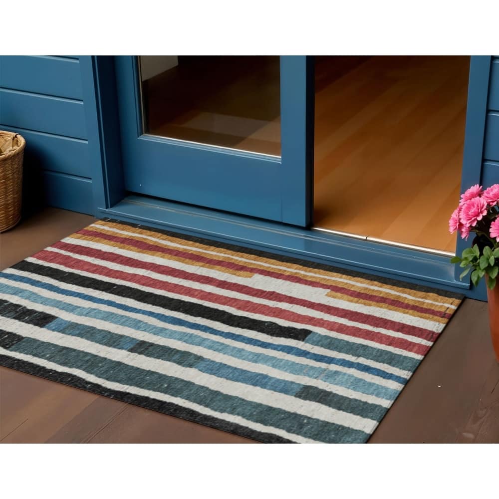 HomeRoots Striped Transitional Rectangle Outdoor Rug