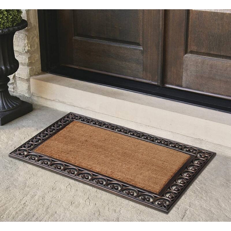 A1HC First Impression Hand Finished Rubber and Coir Classic Paisley Border Extra Large Double Doormat (30" x 48")