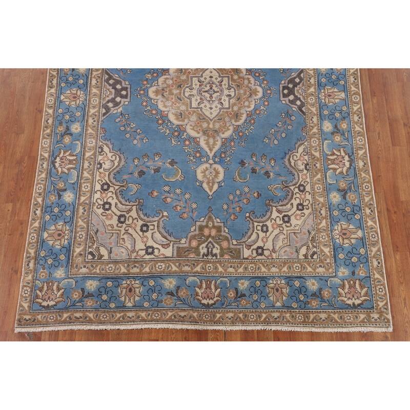 Traditional Blue Tabriz Persian Vintage Area Rug Handmade Wool Carpet - 6'4" x 9'8"