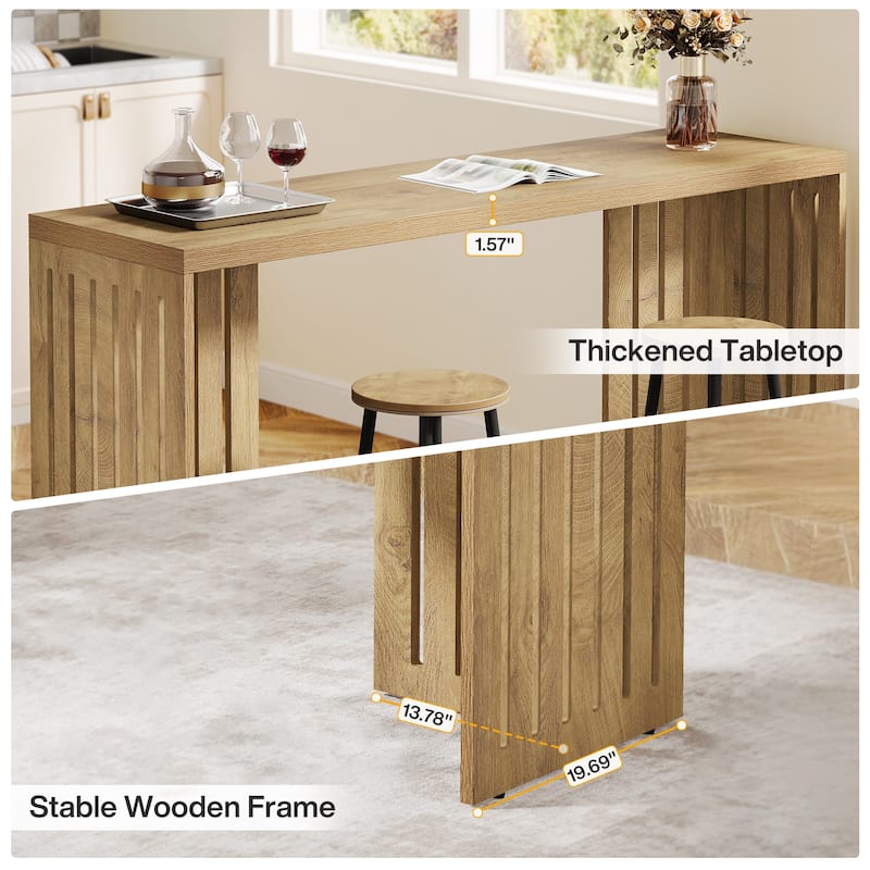63-Inch Bar Table, Industrial Counter Height Pub Table with Louvered Base