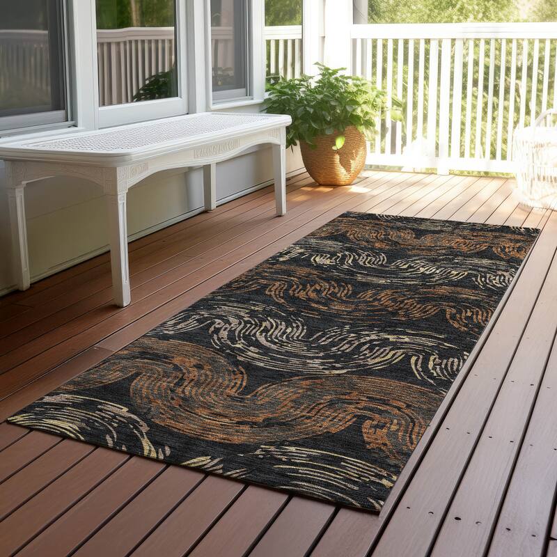 Machine Washable Indoor/ Outdoor Modern Ari Chantille Rug - Black - 2'3" x 7'6"